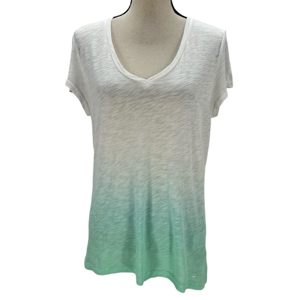 Bench Short Sleeve V-Neck Ombre T-Shirt - White Green - size Medium